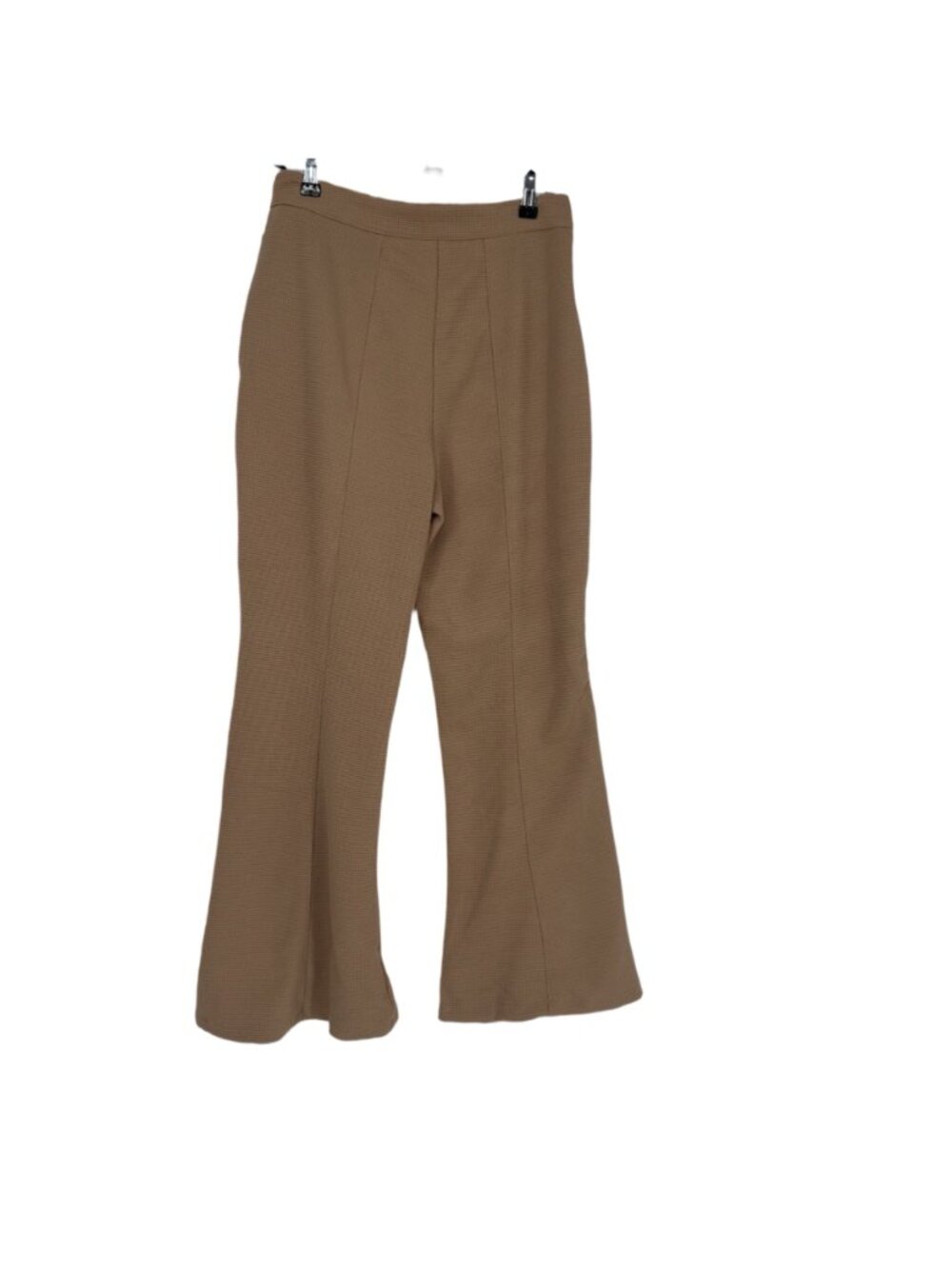 Beige Caramel Patchwork Flare Pants Medium Contrast Faux Leather Y2K Streetwear - Picture 3 of 6